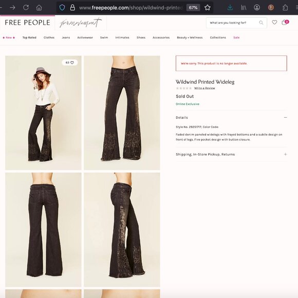 Rare Free People Wildwind Printed Wideleg Jeans Sz 30 - Picture 13 of 15